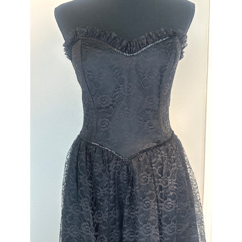 Gunne‎ Sax Y2K VTG Black Lace Gothic Corset Style Strapless Formal Dress Size 9 - Picture 4 of 16